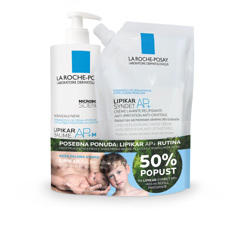 LA ROCHE-POSAY LIPIKAR BAUME AP+ 400ml + LIPIKAR SYNDET REFIL 400ml - 50% 