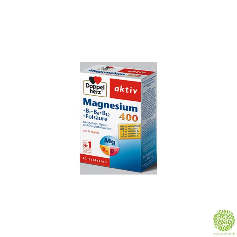 DOPPELHERZ MAGNEZIJUM 400MG + VITAMINI B1 B6 B12 30 tableta