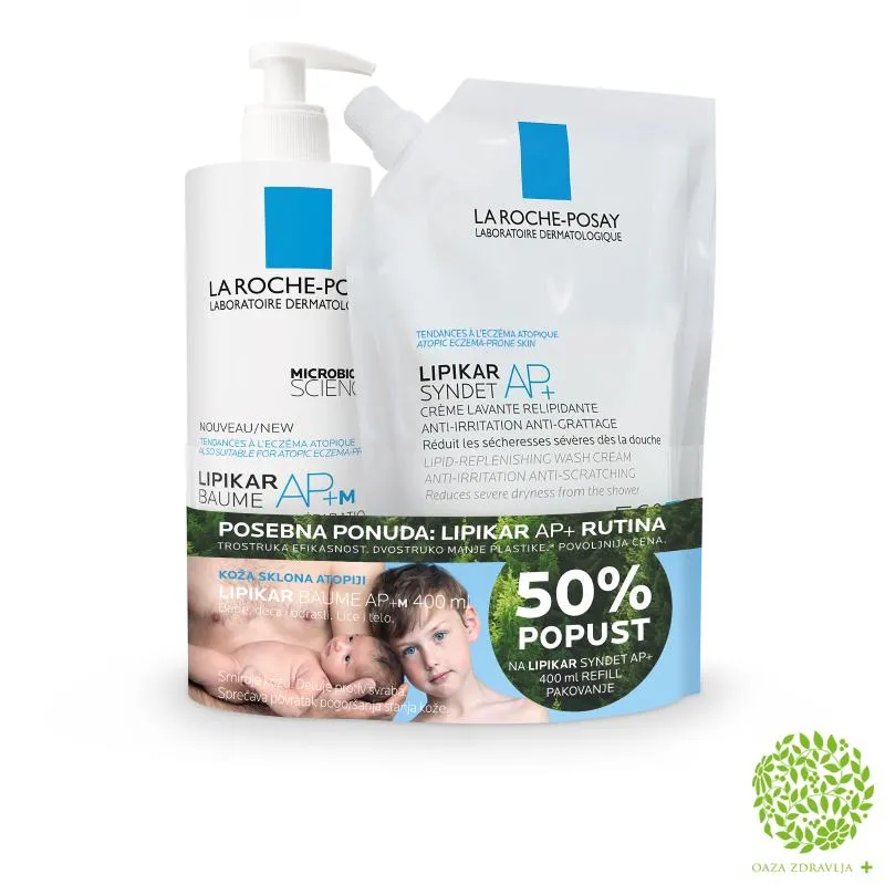 LA ROCHE-POSAY LIPIKAR BAUME AP+ 400ml + LIPIKAR SYNDET REFIL 400ml - 50% 