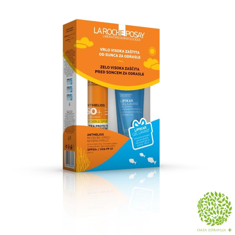 LA ROCHE-POSAY ANTHELIOS SPREJ NEVIDLJIVI SPF 50 200ML + LIPIKAR GEL 100 ML